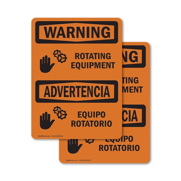 Signmission Rotating Equipment With Symbol Bilingual OSHA Warning Sign, Vinyl Decal, 7in W x 10in L, 2PK OS-2PACK-WS-D-710-L-12829 - main